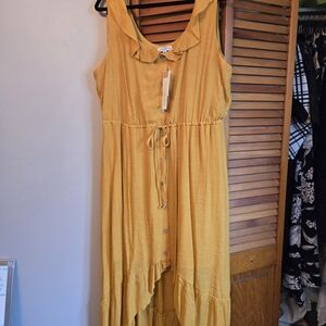 Luxology Mustard Yellow High-Low Ruffle-Trim Maxi Dress